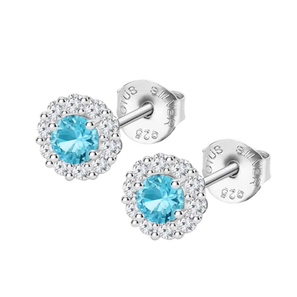 Cercei Pusete din argint cu Cubic Zirconia Incolor, Cubic Zirconia Albastru