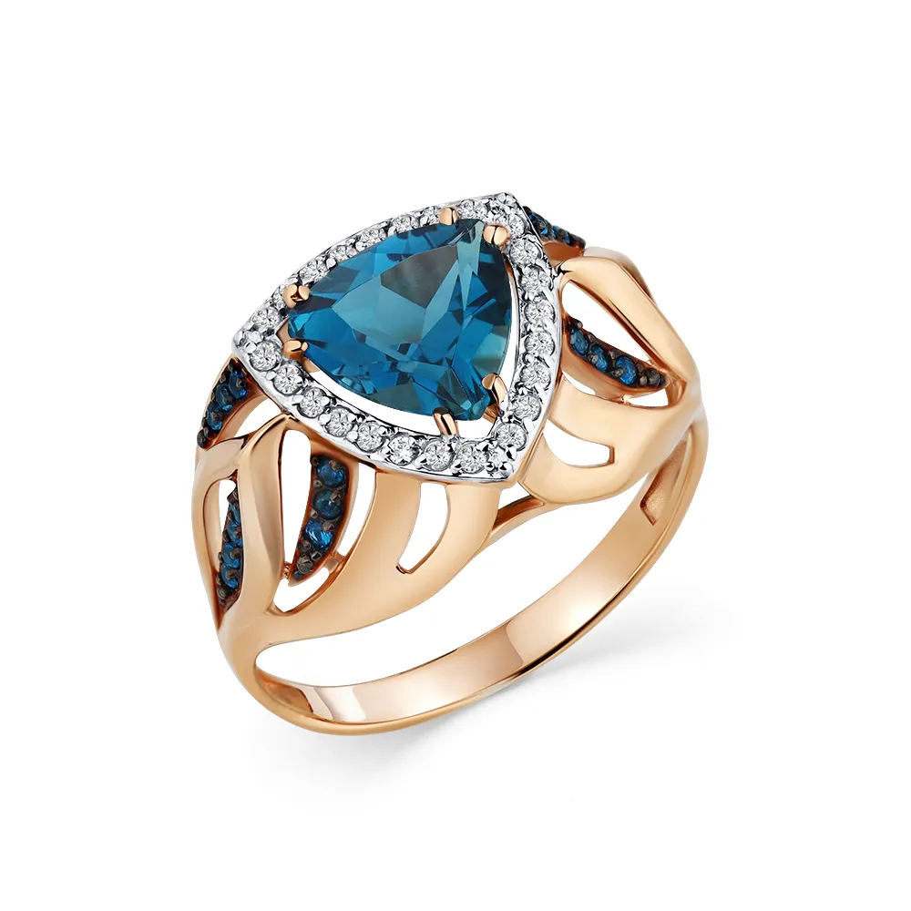 Inel din aur roșu cu Cubic Zirconia Incolor, Cubic Zirconia Albastru Safir și Topaz London