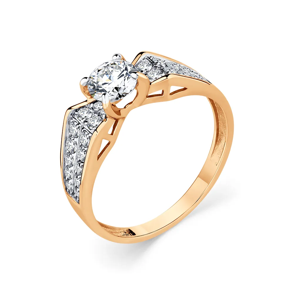 Inel din aur roșu cu Cubic Zirconia Incolor