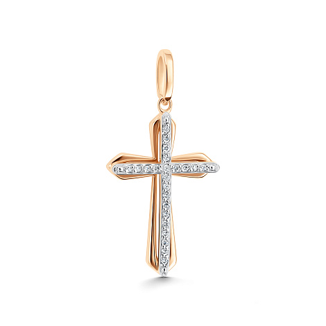 Крестик из красного золота с камнями Бриллиант, Черный бриллиант