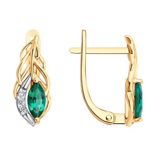 Серьги из красного золота с камнями Бриллиант, Изумруд гидротермальный