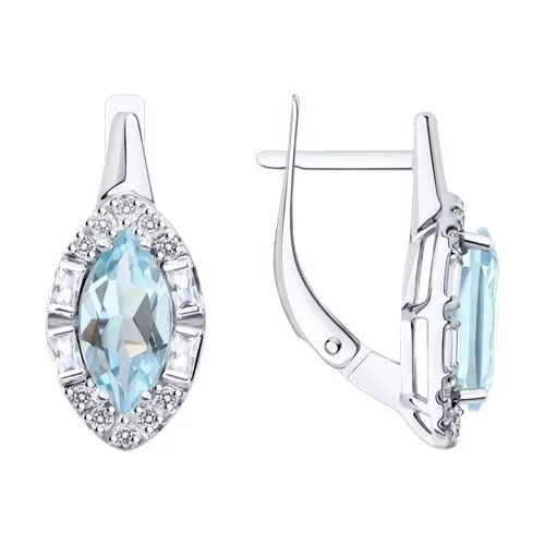 Cercei din aur alb cu Cubic Zirconia Incolor, Topaz albastru