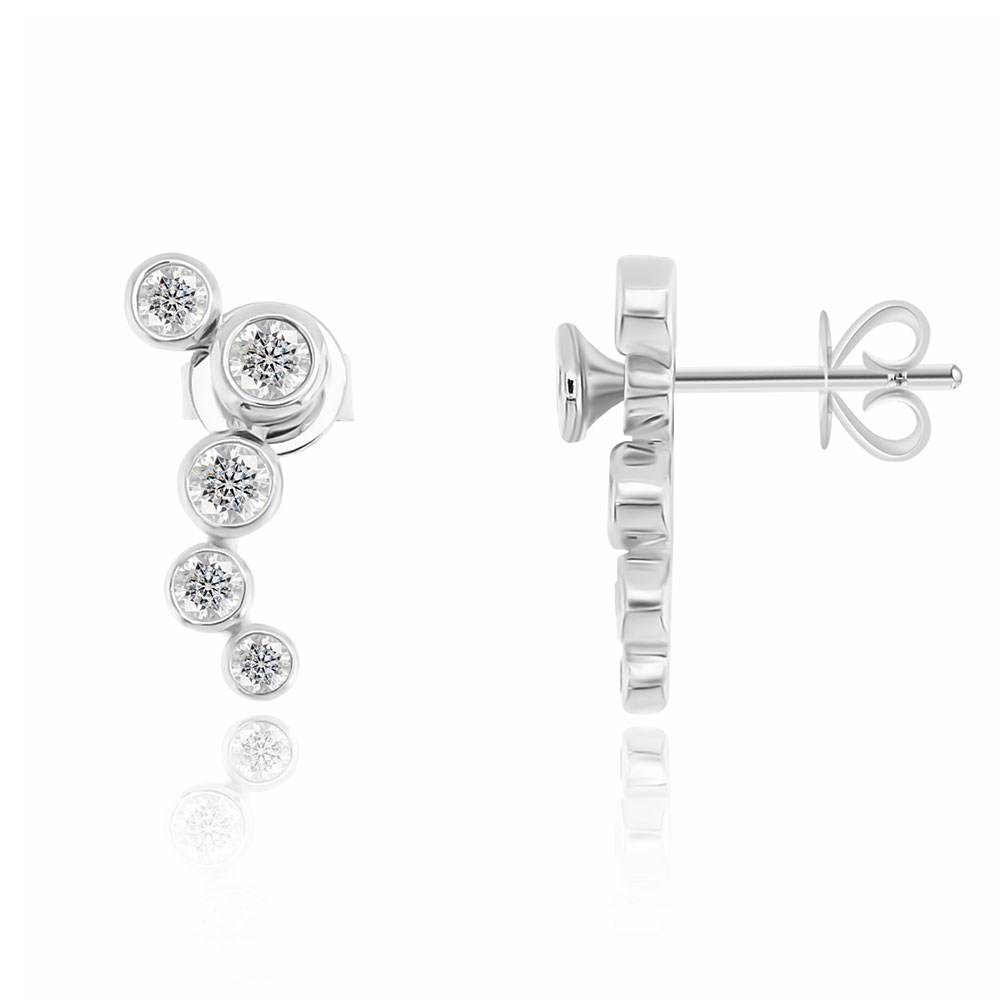 Серьги Пусеты из белого золота с камнями Бриллиант