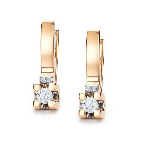 Серьги из красного золота с камнями Бриллиант