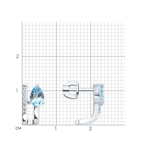 Cercei Pusete din argint  cu pietre Cubic Zirconia Incolor, Topaz albastru