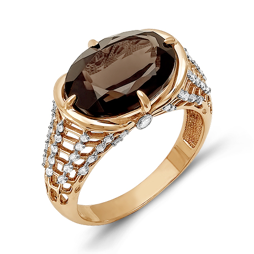 Inel din aur roșu cu pietre Cubic Zirconia Incolor, Cuarț fumuriu