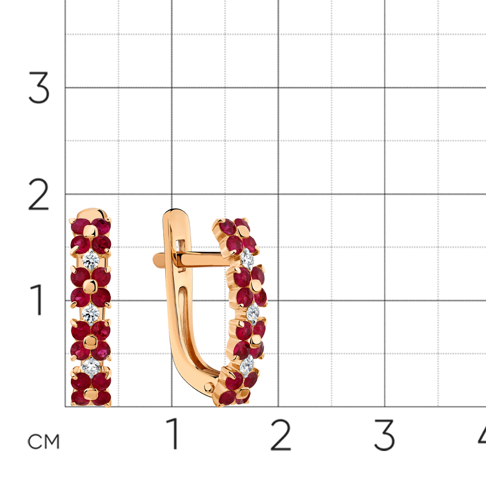 Cercei din aur roșu cu pietre Diamant, Rubin