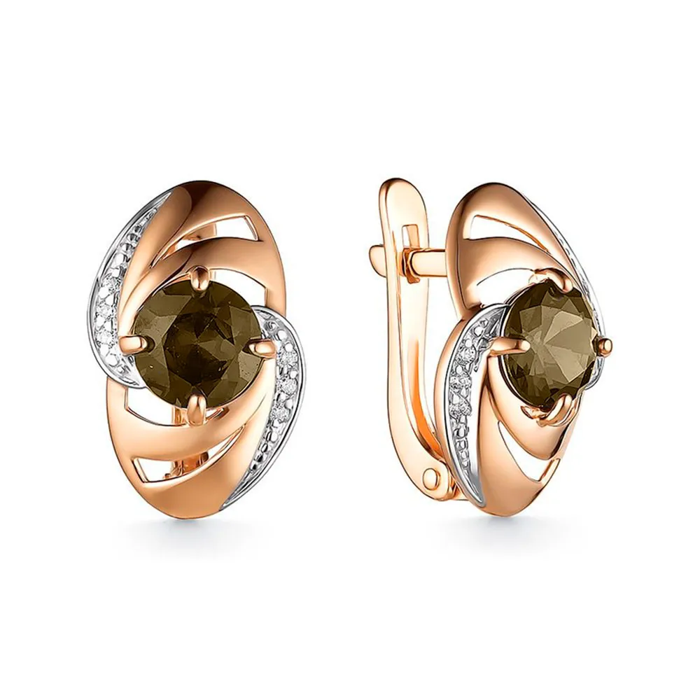 Cercei din aur roșu cu Cubic Zirconia Incolor, Cuarț fumuriu