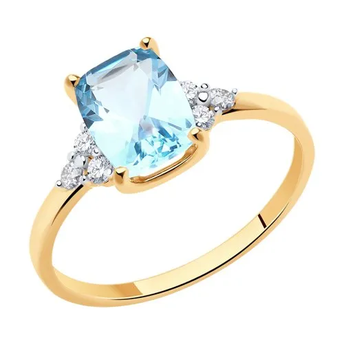 Inel din aur roșu cu Cubic Zirconia Incolor, Topaz albastru
