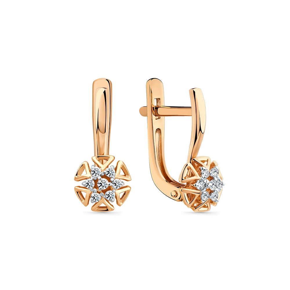 Серьги из красного золота с камнями Бриллиант