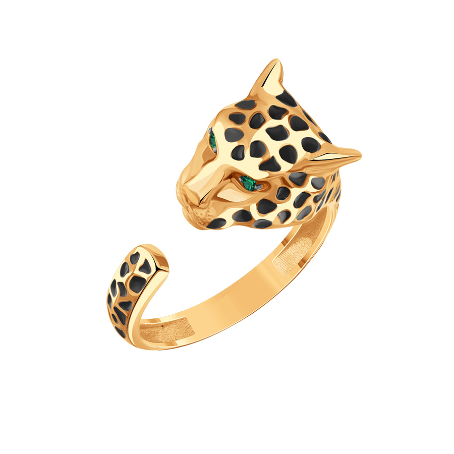 Кольцо из красного золота с камнями Изумруд, Эмаль