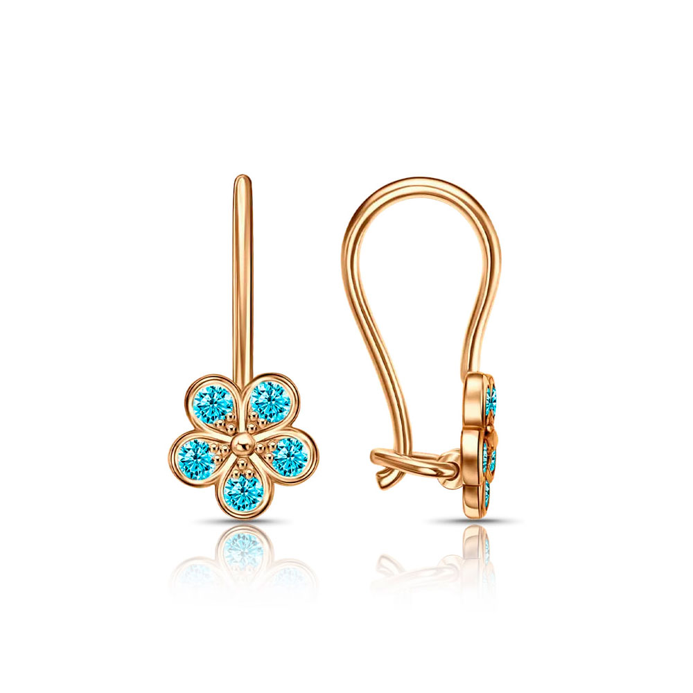 Cercei p-u copii din aur roșu cu pietre Cubic Zirconia Albastru