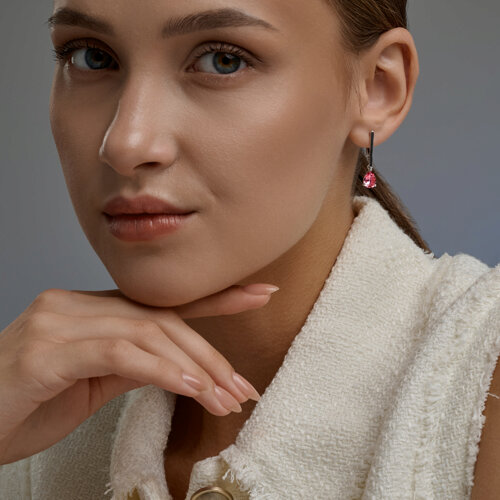 Серьги Длинные из серебра с камнями Кристалл розовый