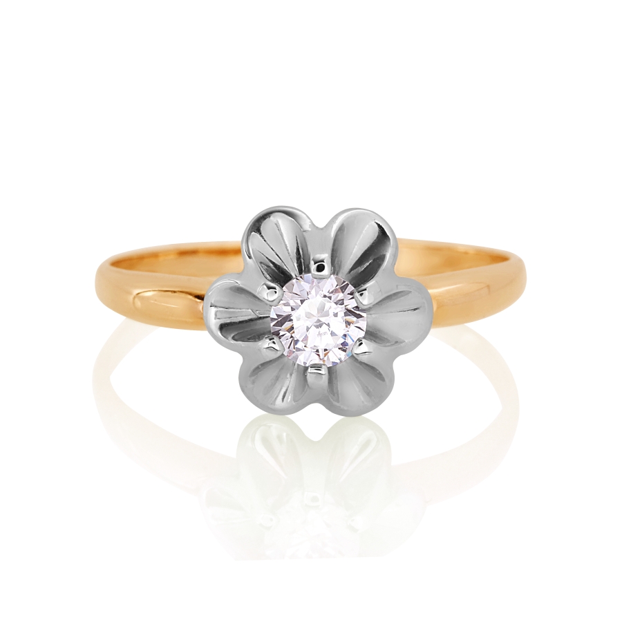 Inel din aur alb și roșu cu pietre Cubic Zirconia Incolor