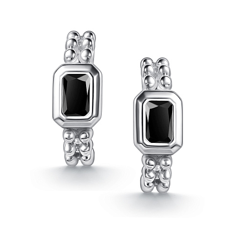 Серьги из серебра с камнями Оникс черный