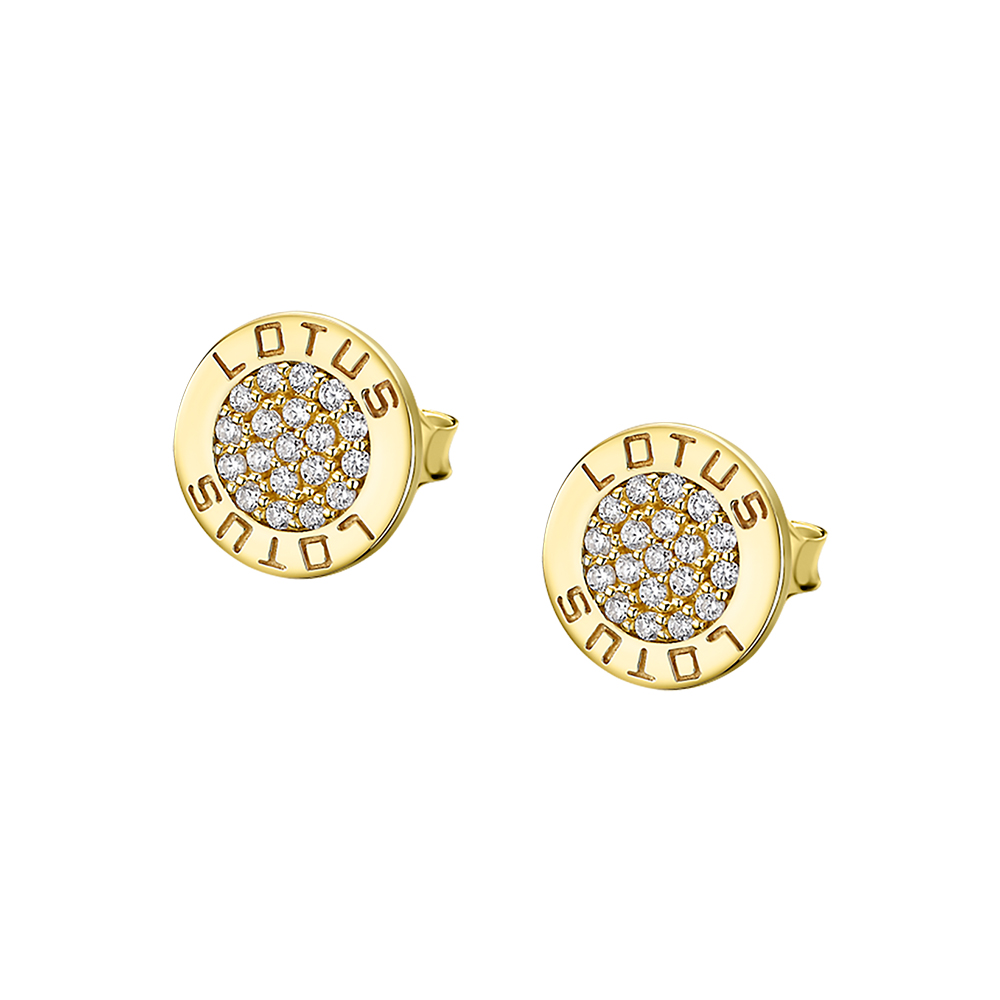 Cercei Pusete din argint placat cu aur  cu pietre Cubic Zirconia Incolor