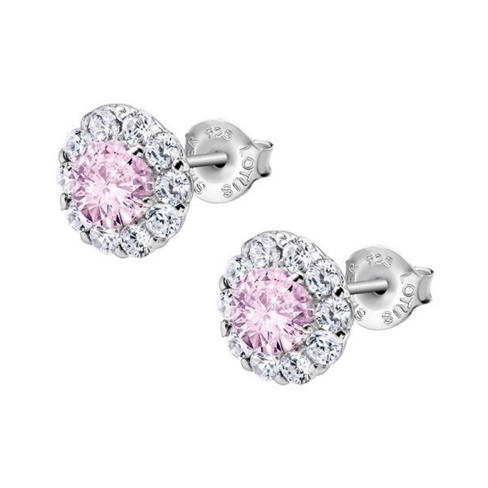 Cercei Pusete din argint  cu pietre Cubic Zirconia Incolor, Cubic Zirconia Roz