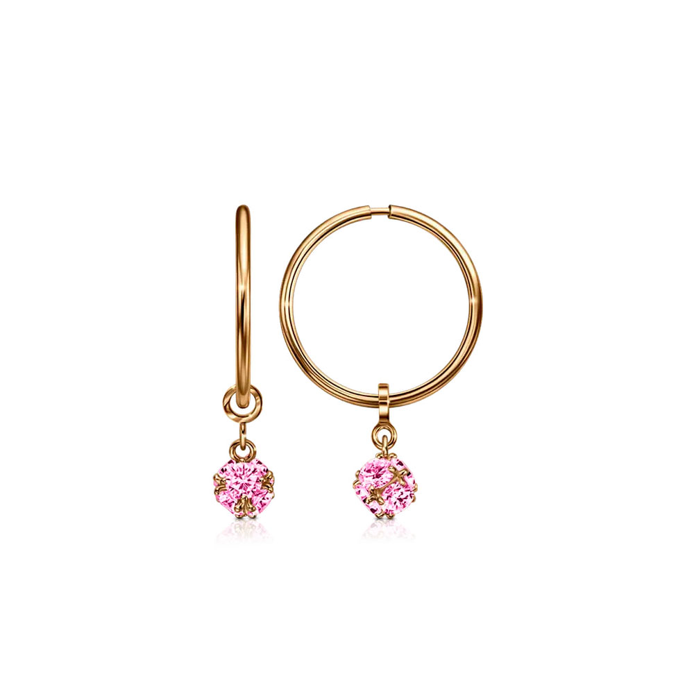 Cercei Creole din aur roșu cu Cubic Zirconia Roz