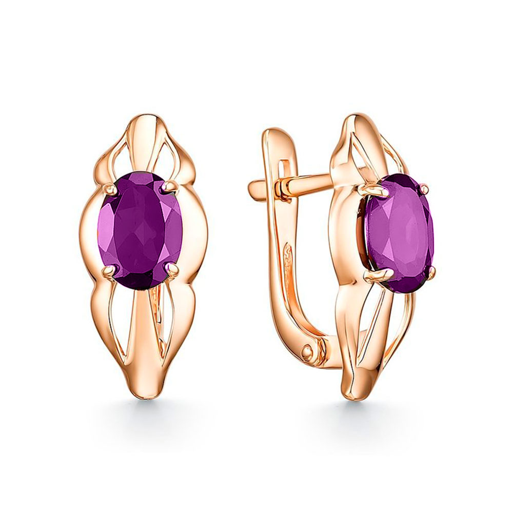 Cercei din aur roșu cu pietre Ametist