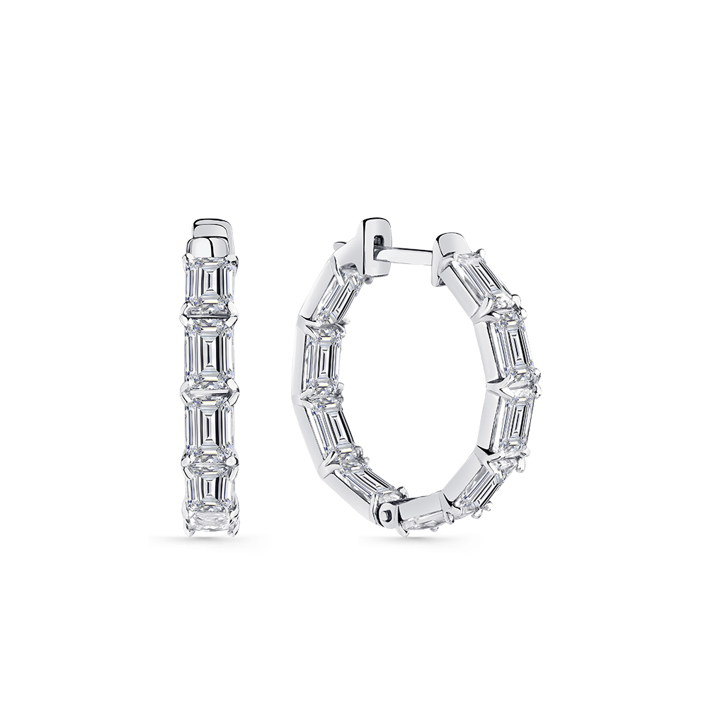 Cercei Creole din aur alb cu pietre Cubic Zirconia Incolor