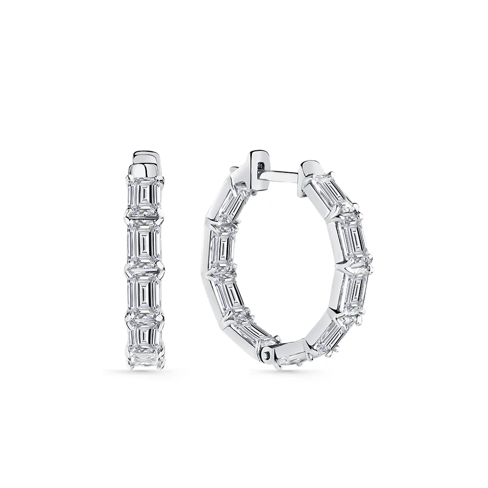 Cercei Creole din aur alb cu Cubic Zirconia Incolor