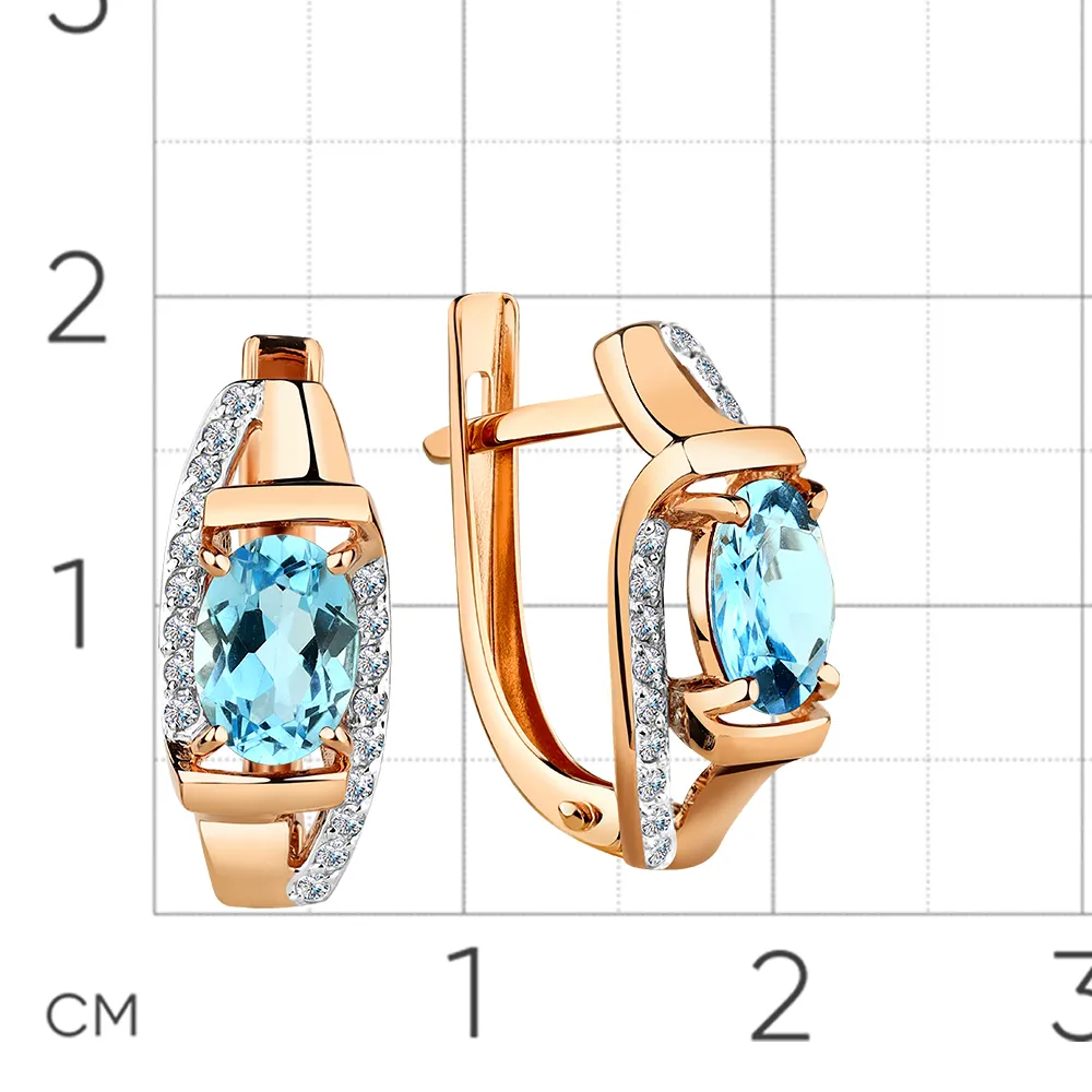 Cercei din aur roșu cu Cubic Zirconia Incolor, Topaz Swiss