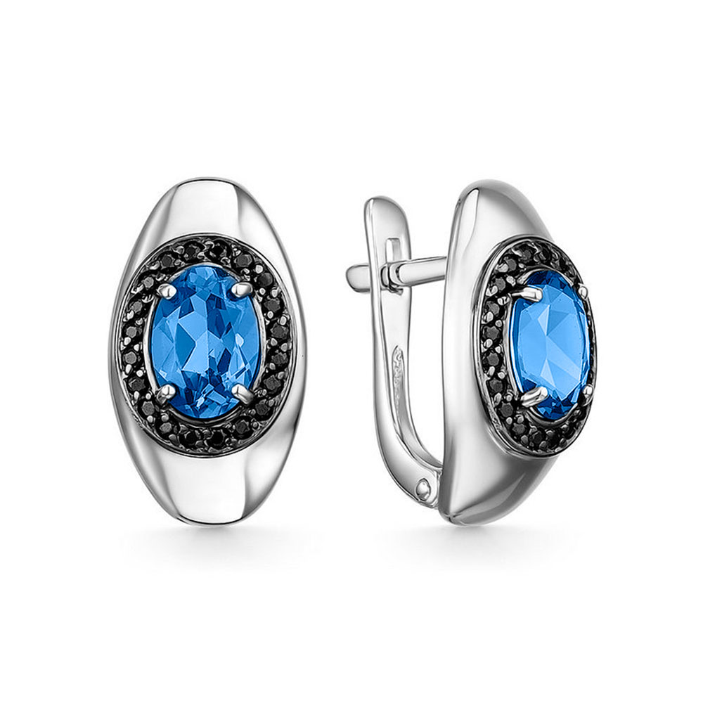 Cercei din aur alb cu pietre Cubic Zirconia Negru, Topaz London