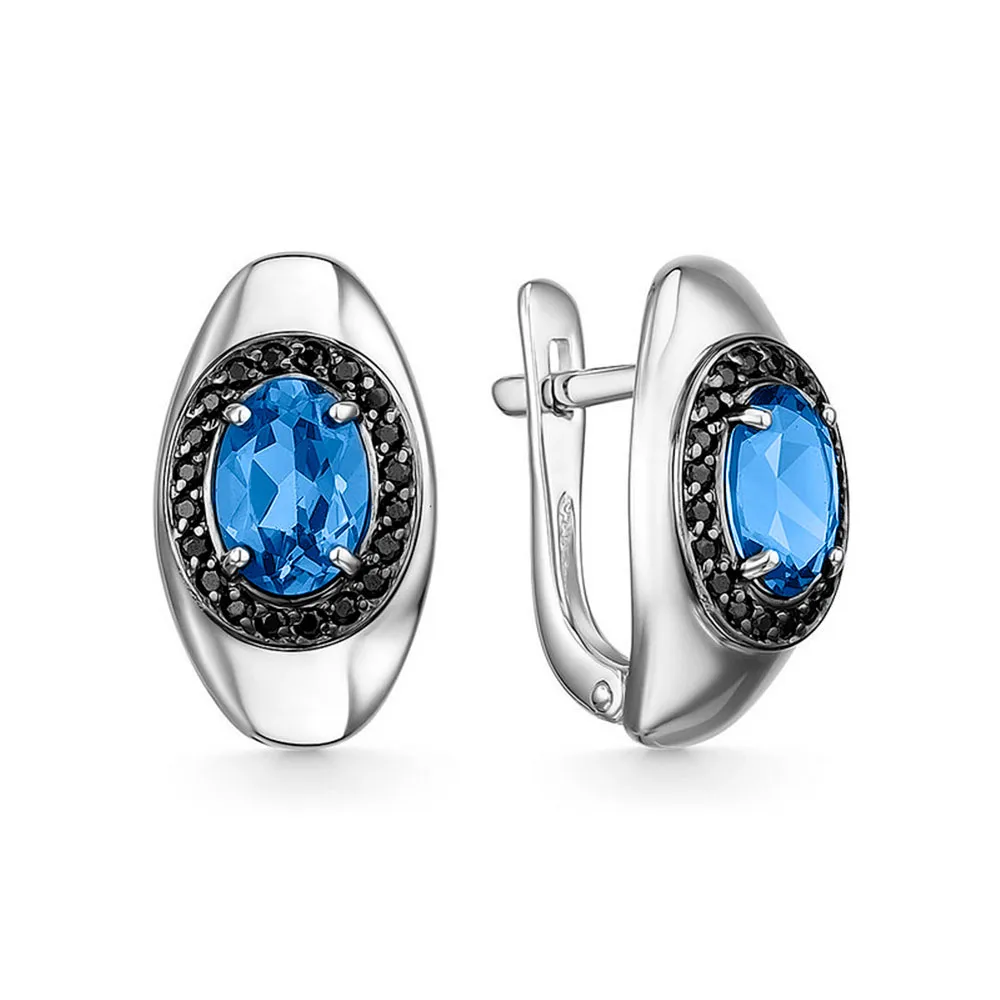 Cercei din aur alb cu Cubic Zirconia Negru, Topaz London