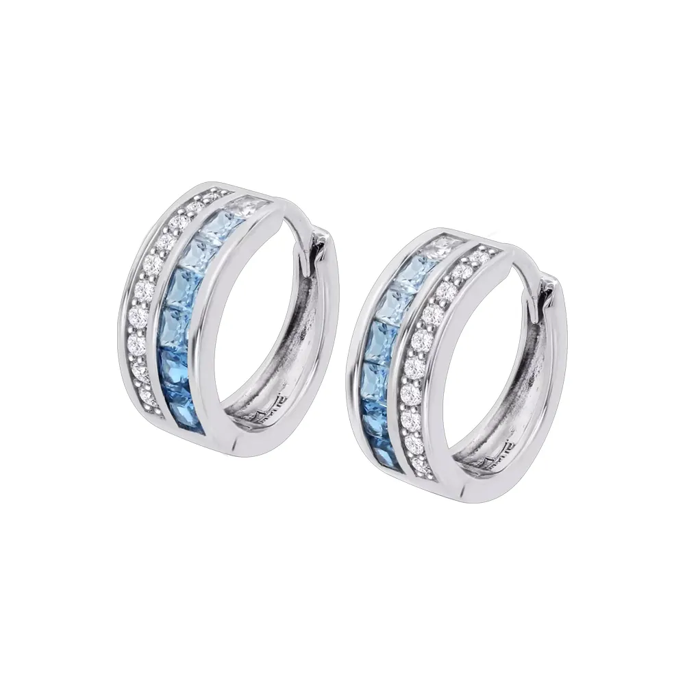 Cercei Creole din argint cu Cubic Zirconia Incolor, Cubic Zirconia Albastru și Cubic Zirconia Albastru Safir