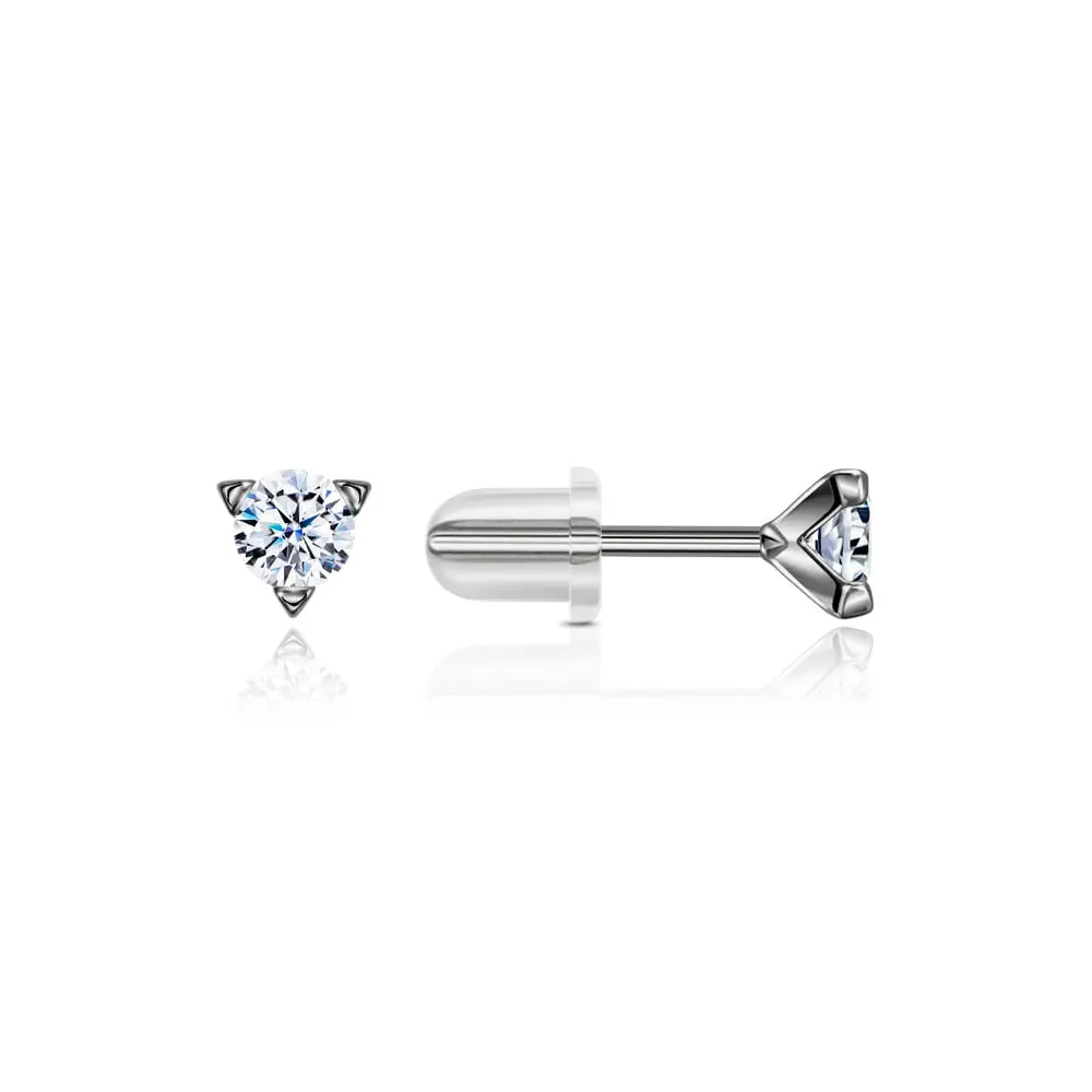 Cercei Pusete din aur alb cu Cubic Zirconia Incolor, Silicon