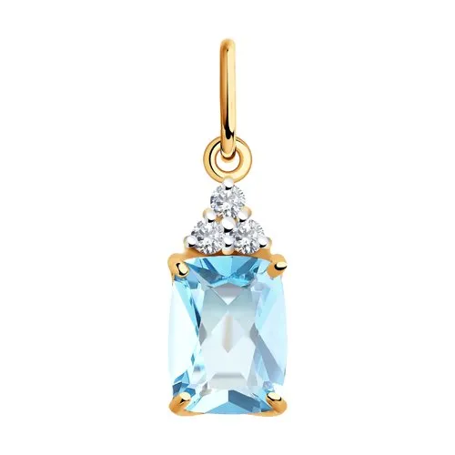 Pandantiv din aur roșu cu Cubic Zirconia Incolor, Topaz albastru