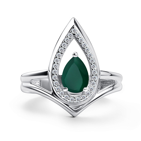 Inel din argint  cu pietre Cubic Zirconia Incolor, Agat verde