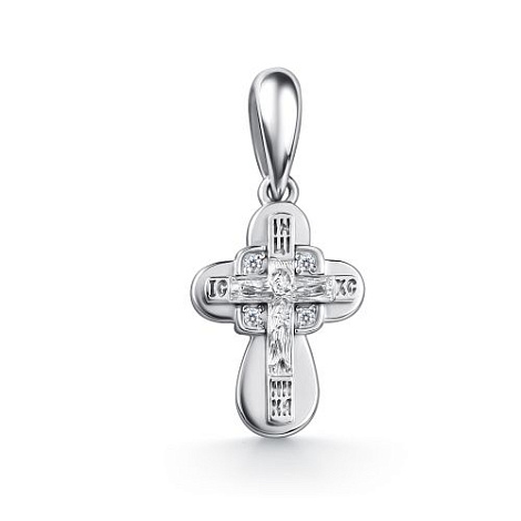 Крестик из серебра с камнями Фианит