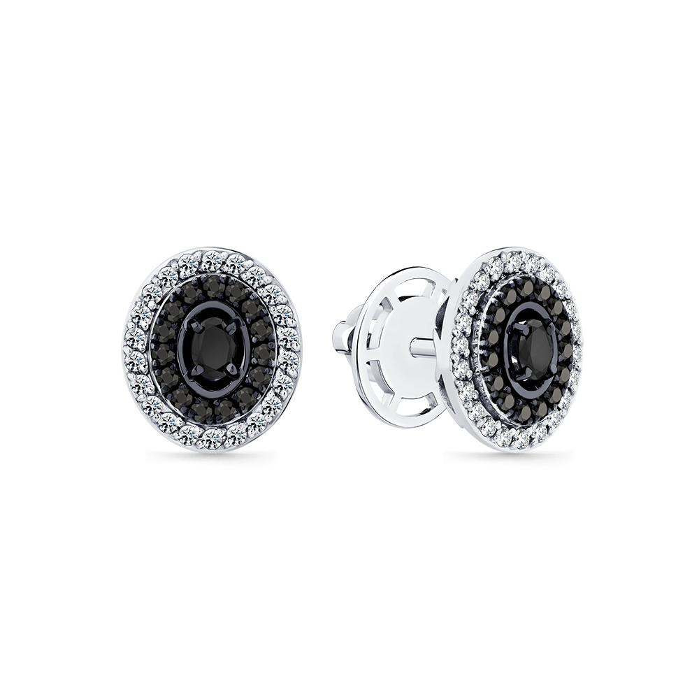 Cercei Pusete din aur alb cu pietre Diamant, Diamant negru