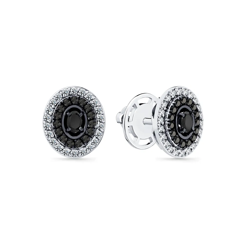 Cercei Pusete din aur alb cu Diamant, Diamant negru