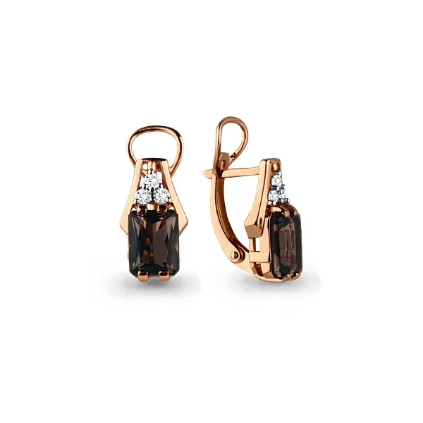 Cercei din aur roșu cu Cubic Zirconia Incolor, Cuarț fumuriu