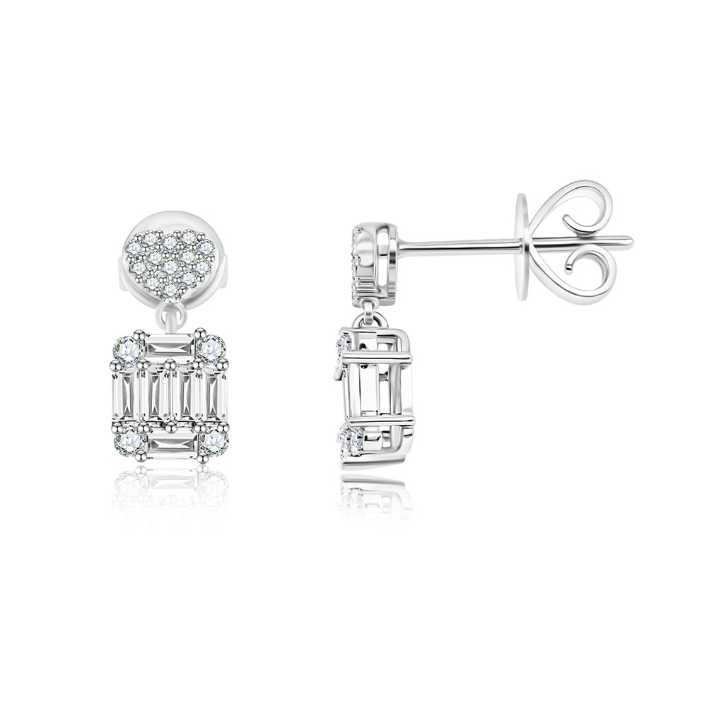 Cercei Pusete din aur alb cu pietre Diamant
