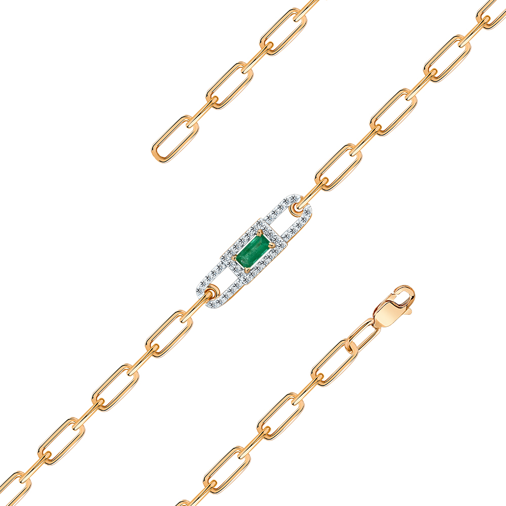 Браслет из красного золота с камнями Бриллиант, Изумруд