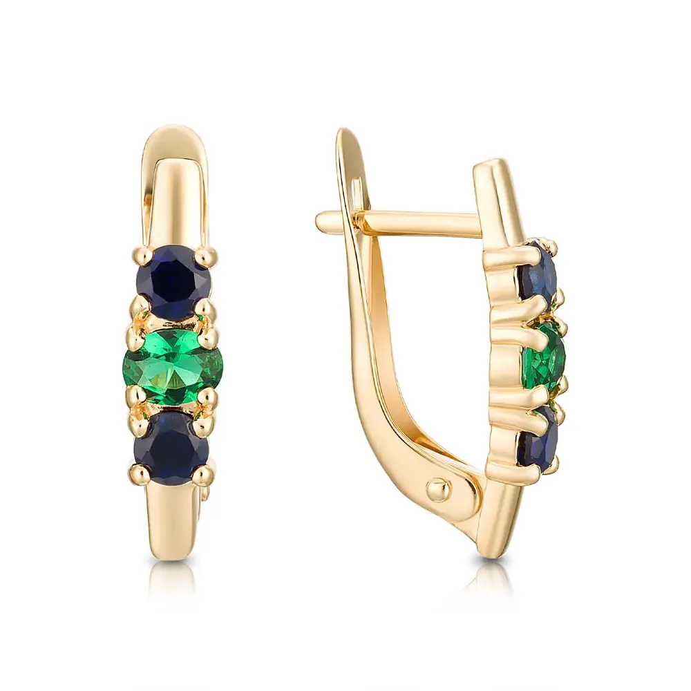 Cercei din aur roșu cu Cubic Zirconia Verde, Corindon