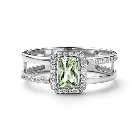 Inel din argint  cu pietre Cubic Zirconia Incolor, Prasiolit