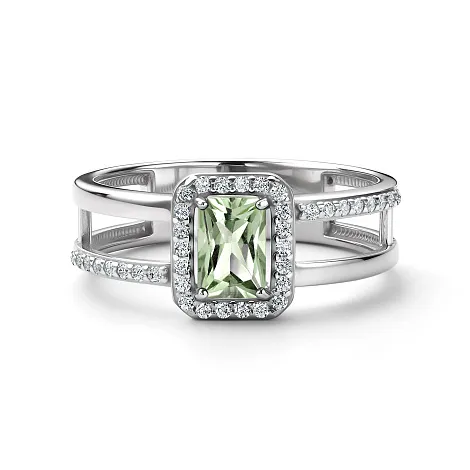 Inel din argint cu Cubic Zirconia Incolor, Prasiolit