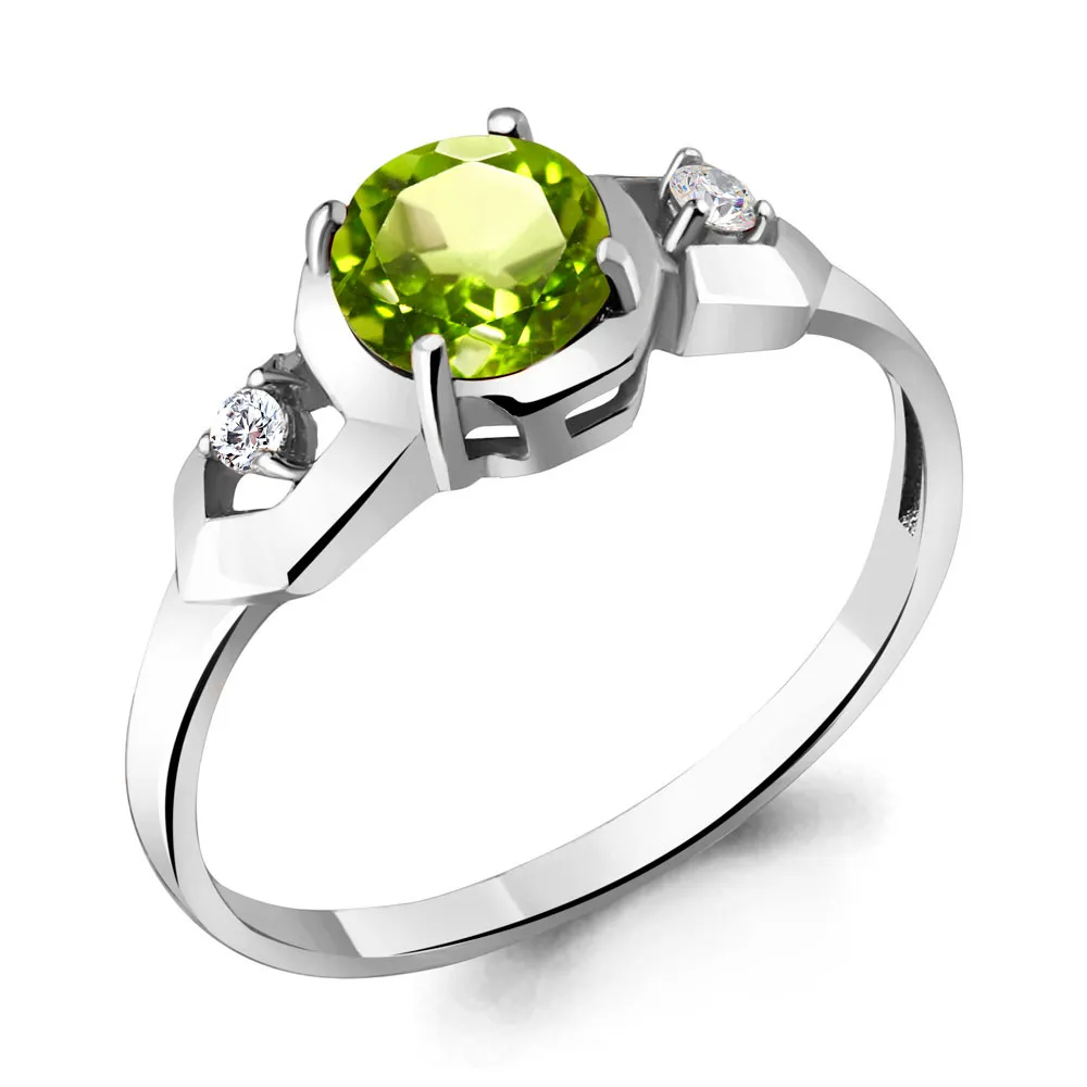 Inel din aur alb cu Cubic Zirconia Incolor, Crisolit