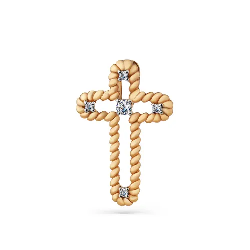 Cruce din aur roșu cu Cubic Zirconia Incolor