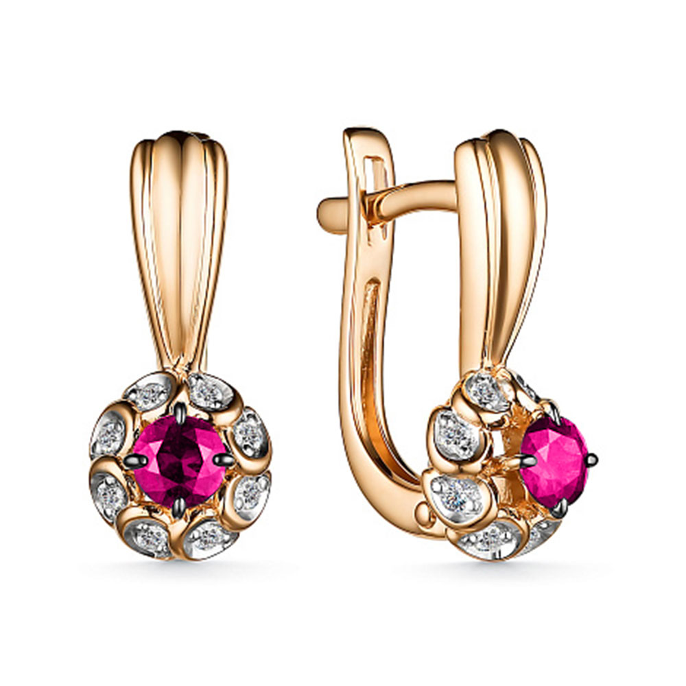 Cercei din aur roșu cu pietre Diamant, Rubin