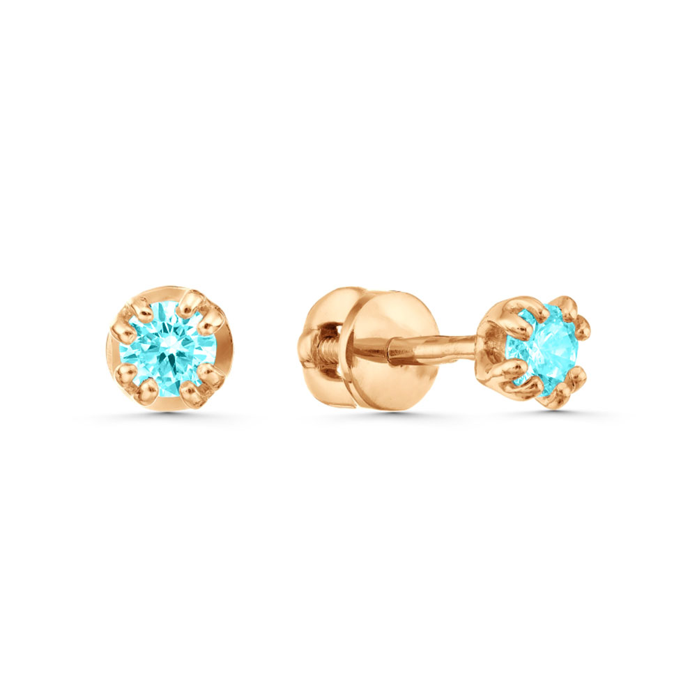 Cercei Pusete din aur roșu cu pietre Cubic Zirconia Albastru