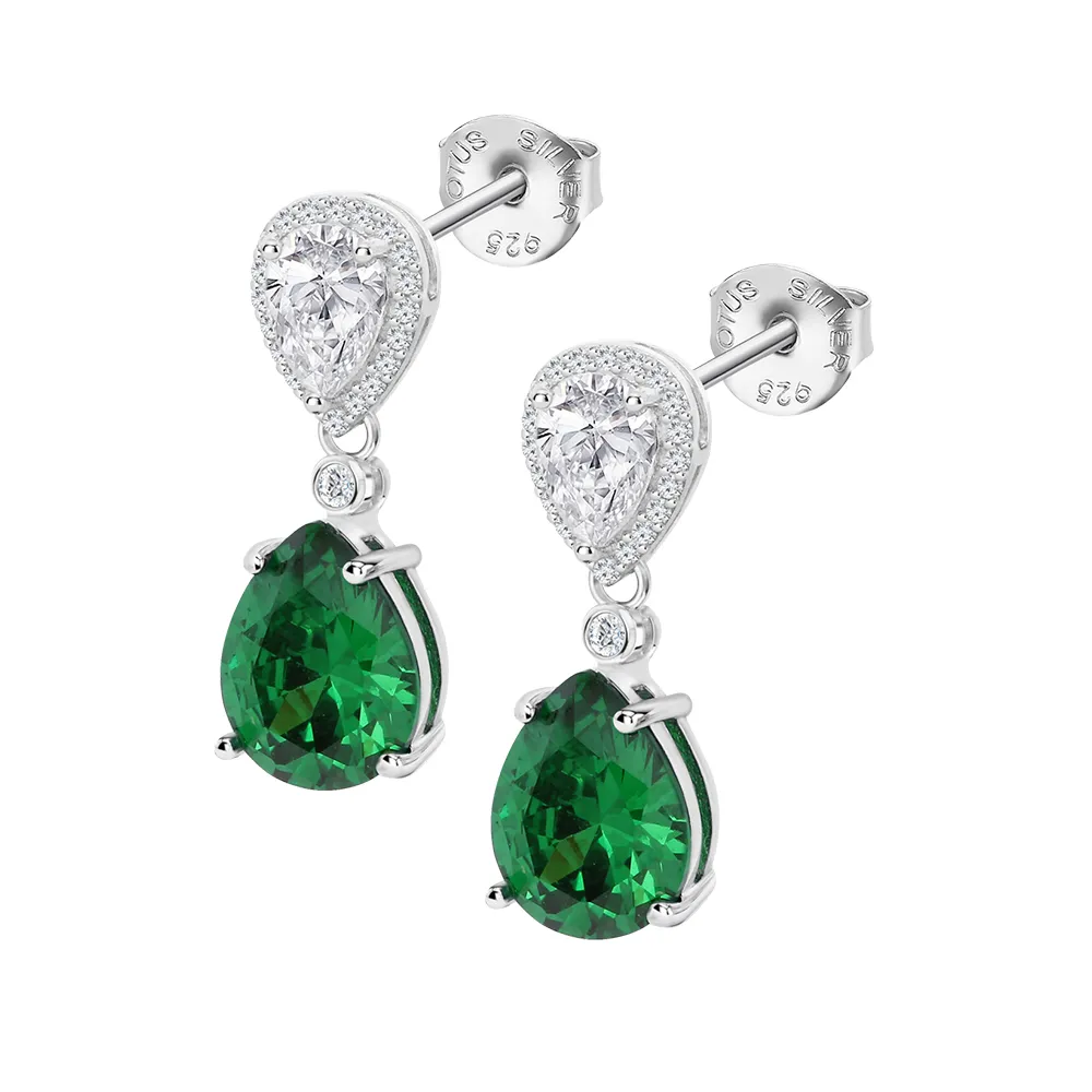Cercei Pusete din argint cu Cubic Zirconia Incolor, Cubic Zirconia Verde