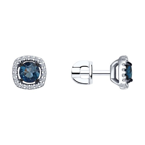 Cercei Pusete din aur alb cu pietre Cubic Zirconia Incolor, Topaz London