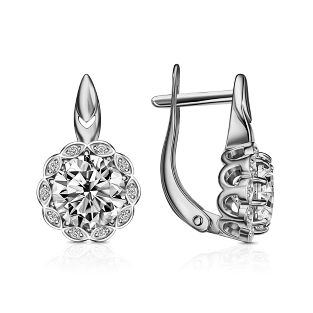 Серьги из серебра с камнями Фианит, Ювелирное стекло