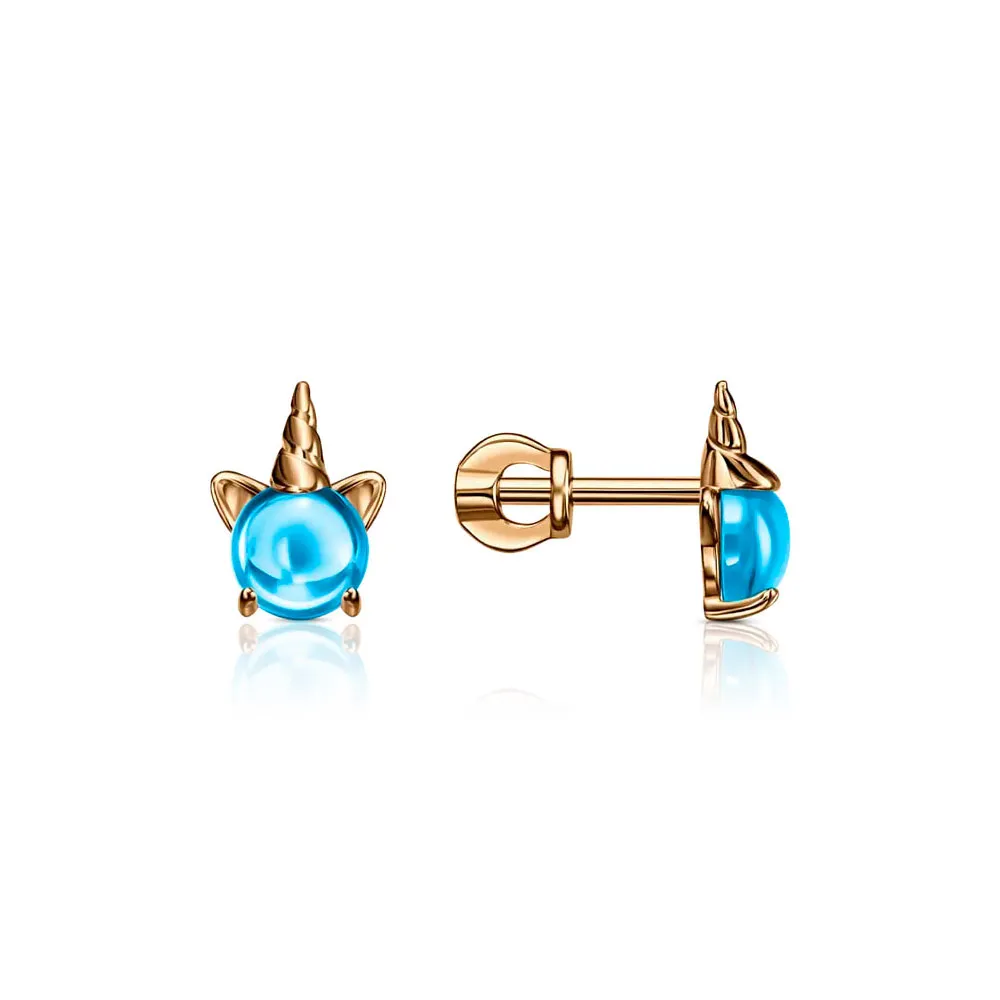 Cercei Pusete din aur roșu cu Cubic Zirconia Albastru