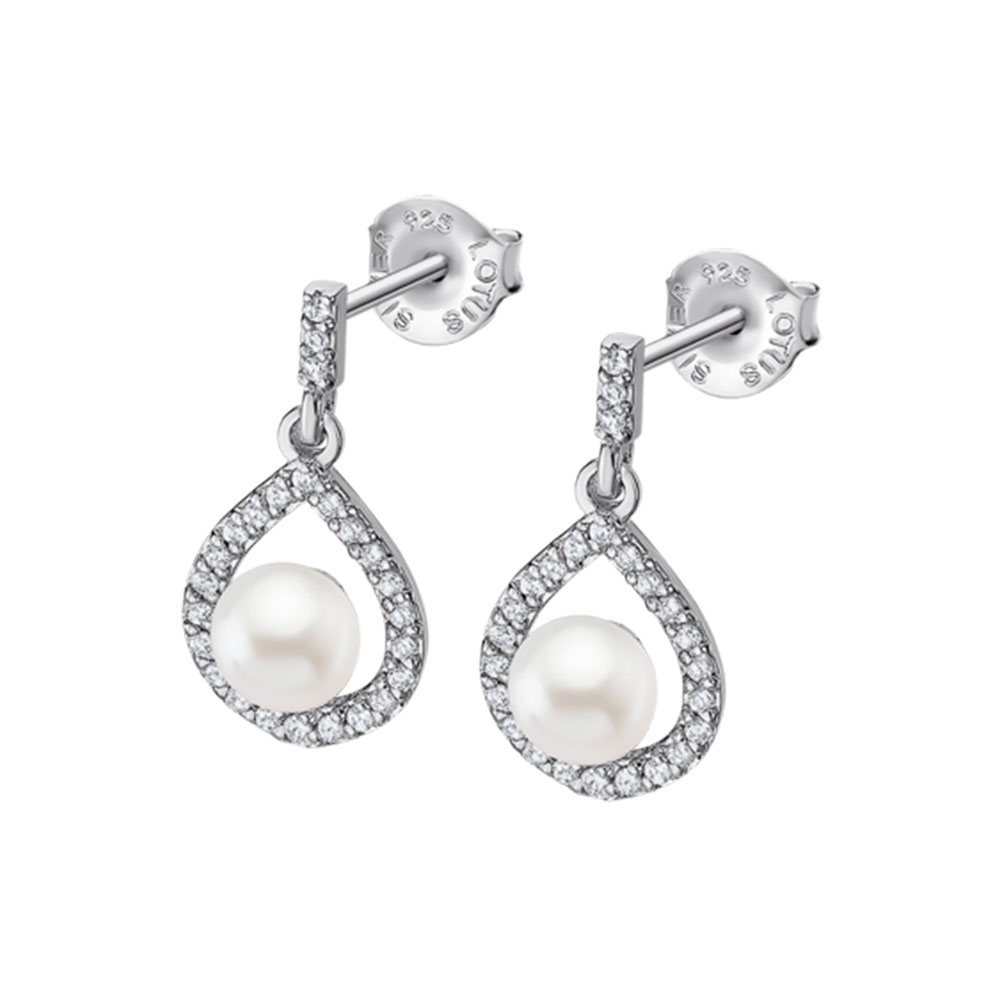 Cercei Pusete din argint  cu pietre Cubic Zirconia Incolor, Perla Albă